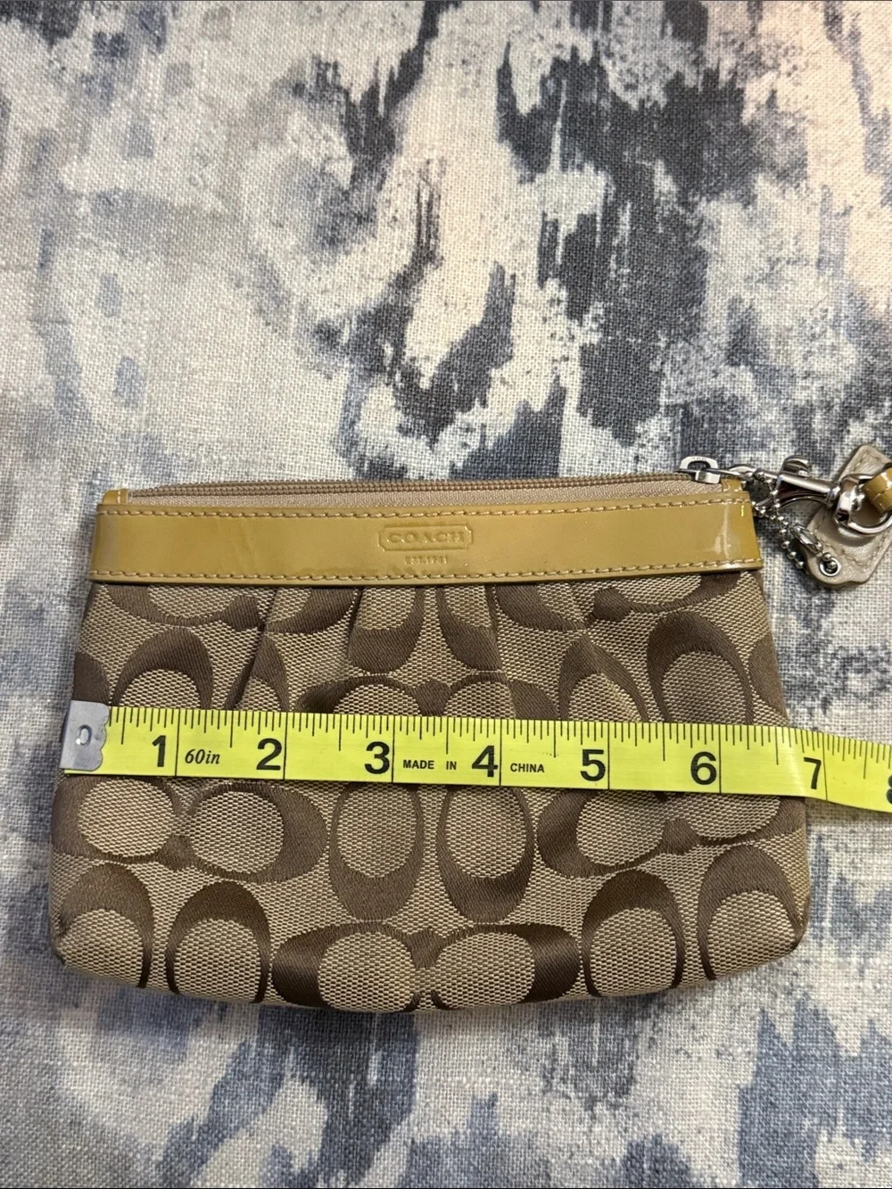 Coach Monogram Signature Wristlet in Brown and Yellow